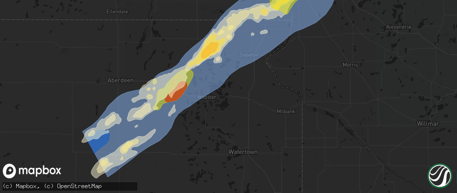 Hail map in Waubay, SD on June 29, 2026