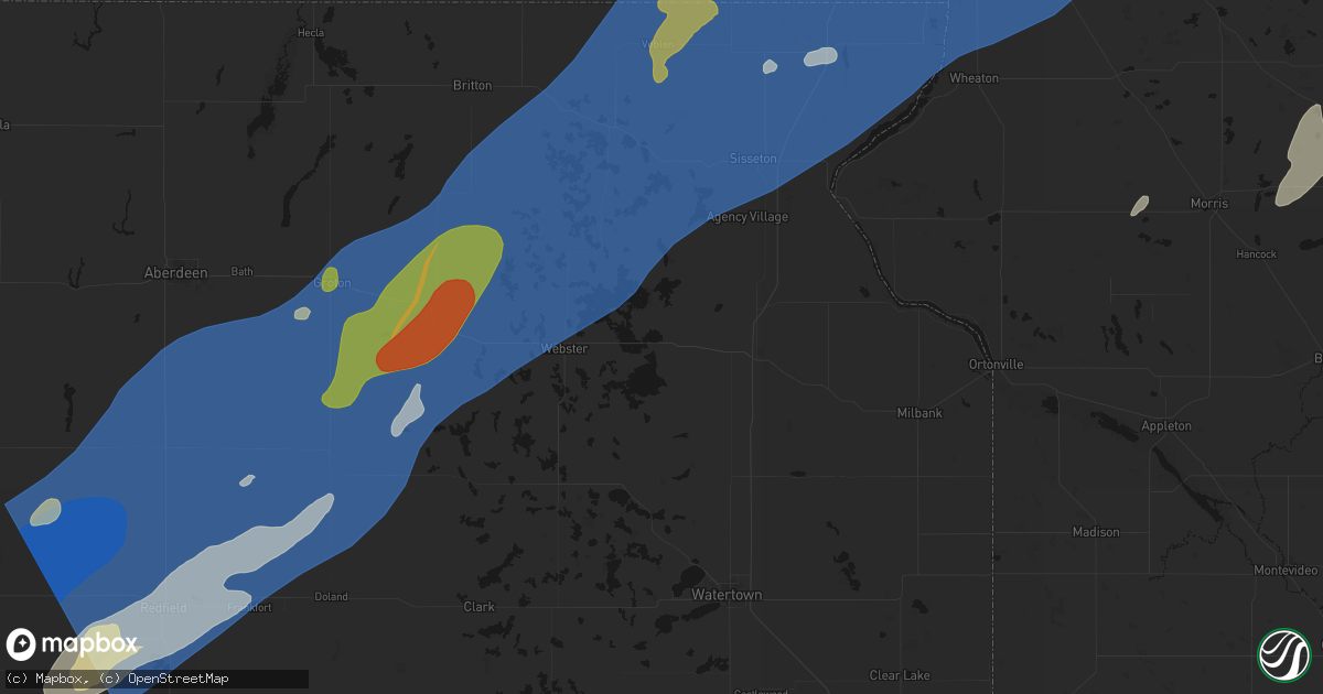 Hail map in Waubay, SD on June 29, 2026