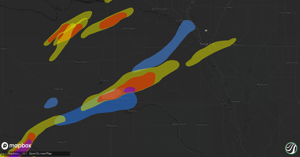 Hail map in Wayne, NE on June 29, 2026