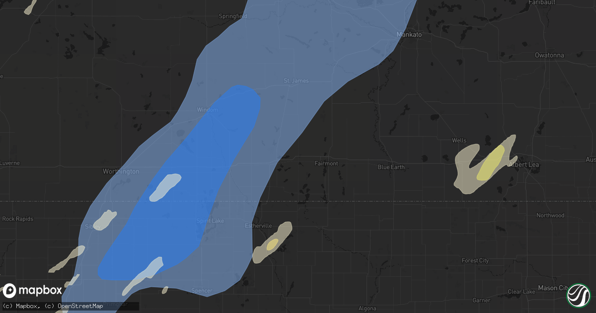 Hail map in Welcome, MN on June 29, 2026