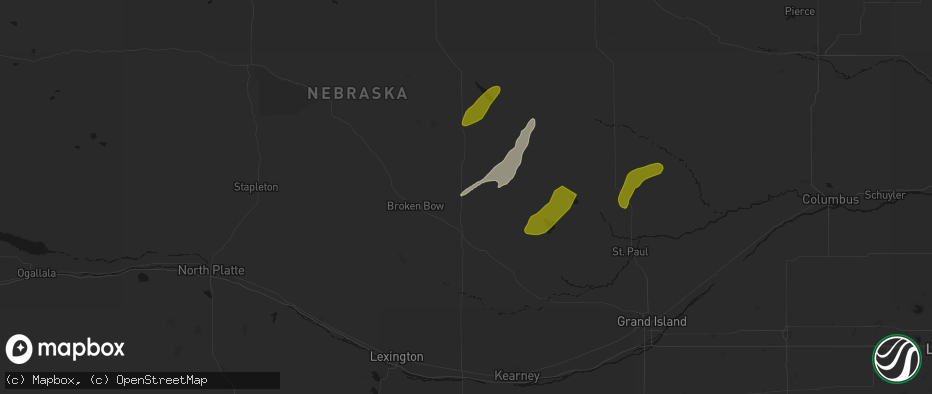 Hail map in Westerville, NE on June 29, 2026