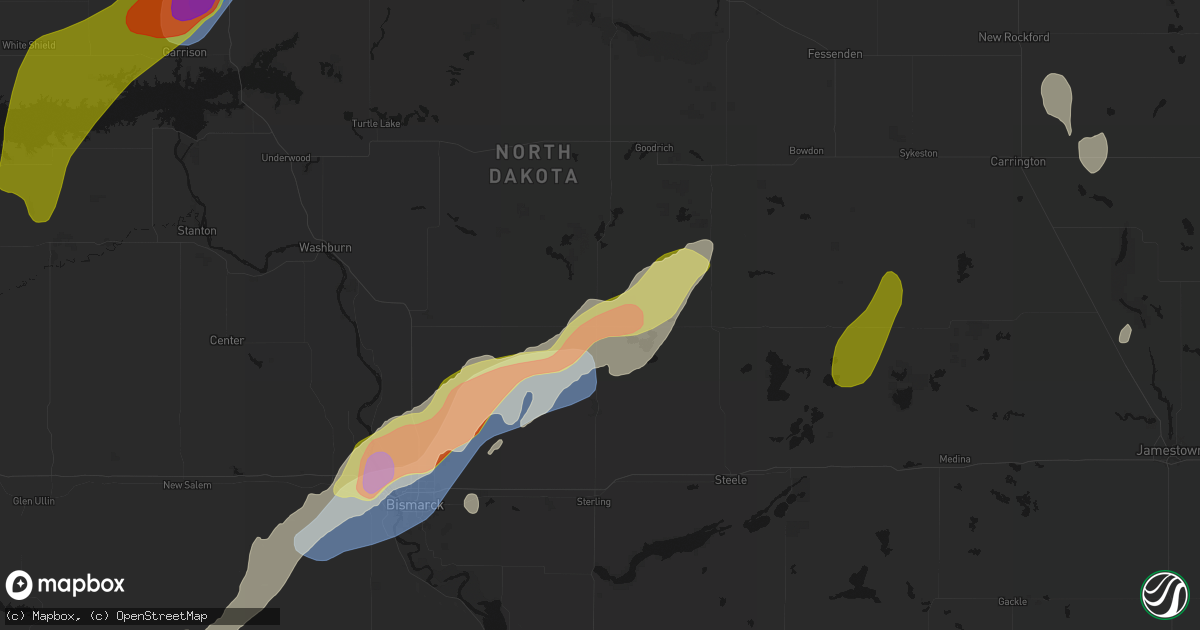Hail map in Wing, ND on June 29, 2026