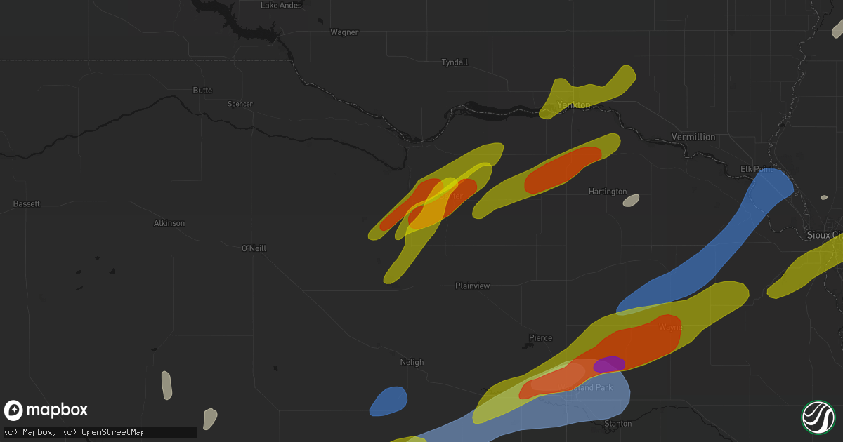Hail map in Winnetoon, NE on June 29, 2026