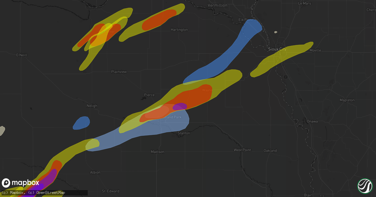 Hail map in Winside, NE on June 29, 2026