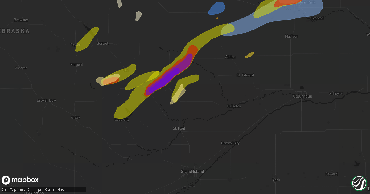 Hail map in Wolbach, NE on June 29, 2026
