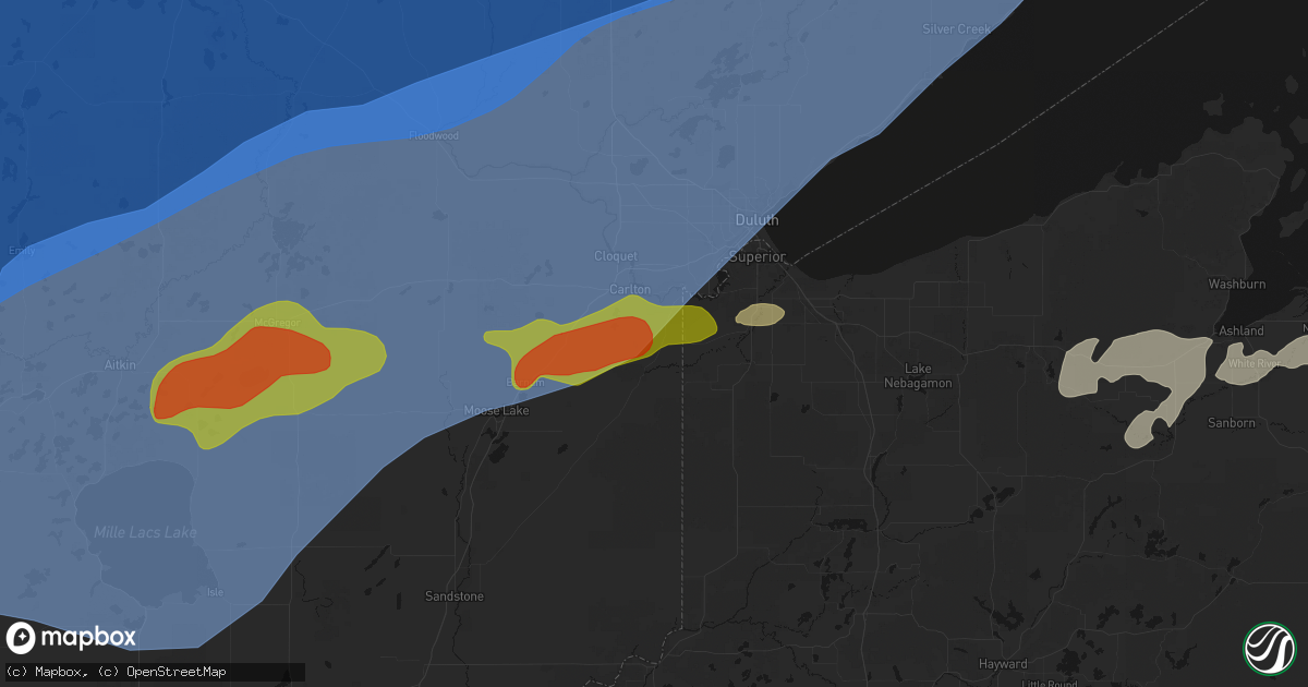 Hail map in Wrenshall, MN on June 29, 2026