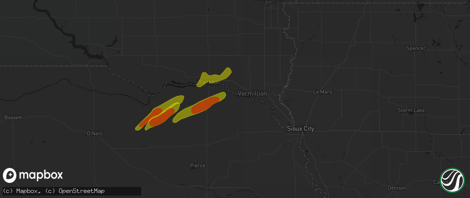Hail map in Wynot, NE on June 29, 2026