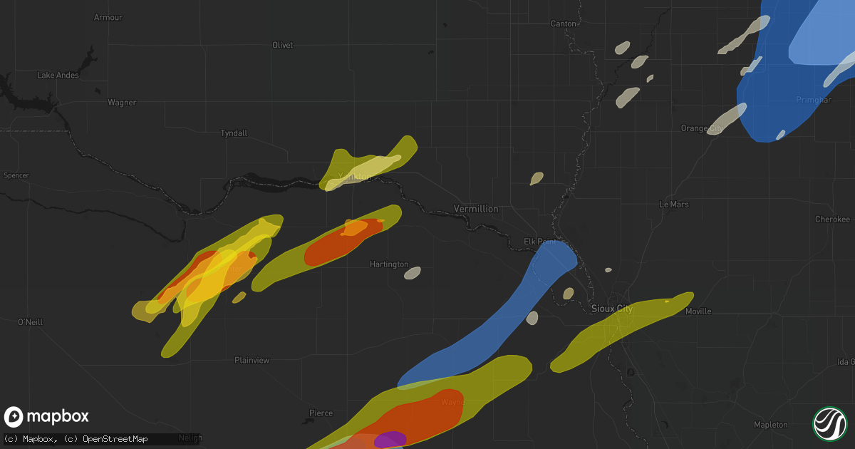 Hail map in Wynot, NE on June 29, 2026