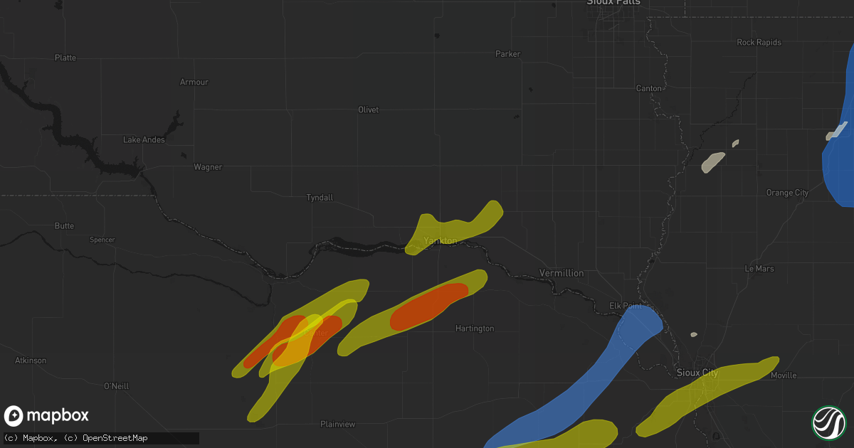 Hail map in Yankton, SD on June 29, 2026