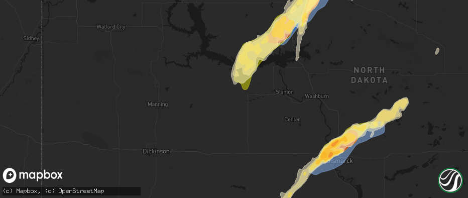 Hail map in Zap, ND on June 29, 2026