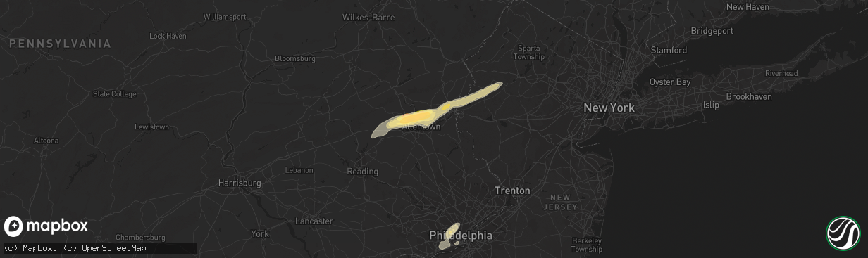 Hail map in Bethlehem, PA on June 30, 2015