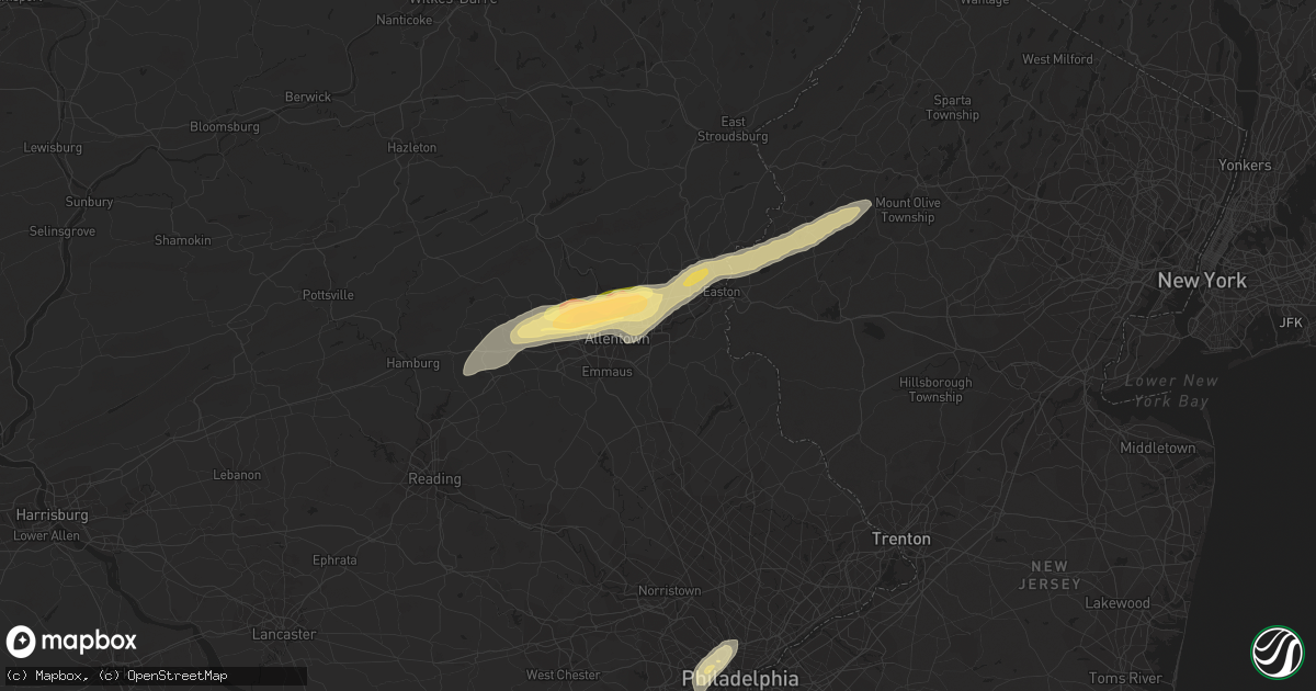 Hail map in Bethlehem, PA on June 30, 2015