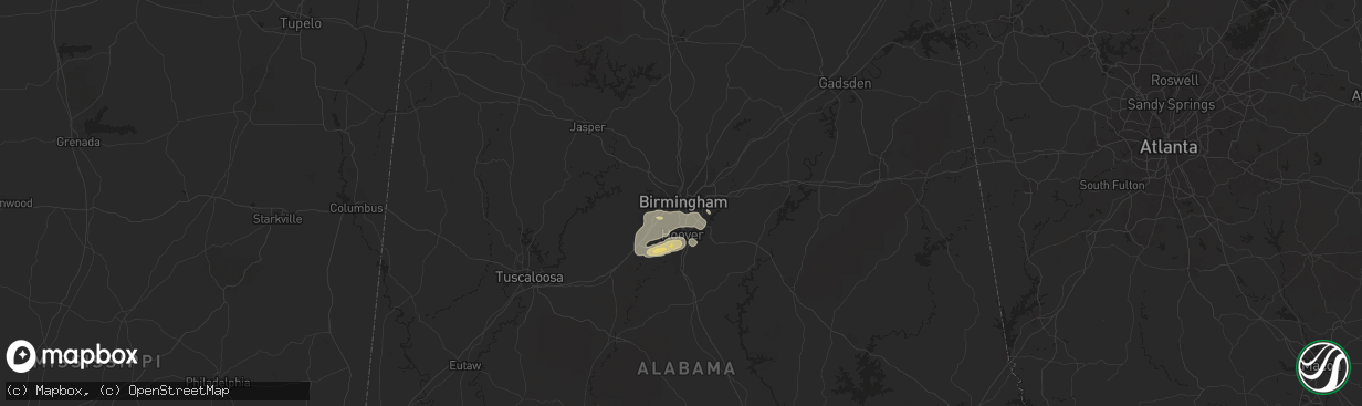 Hail map in Birmingham, AL on June 30, 2015