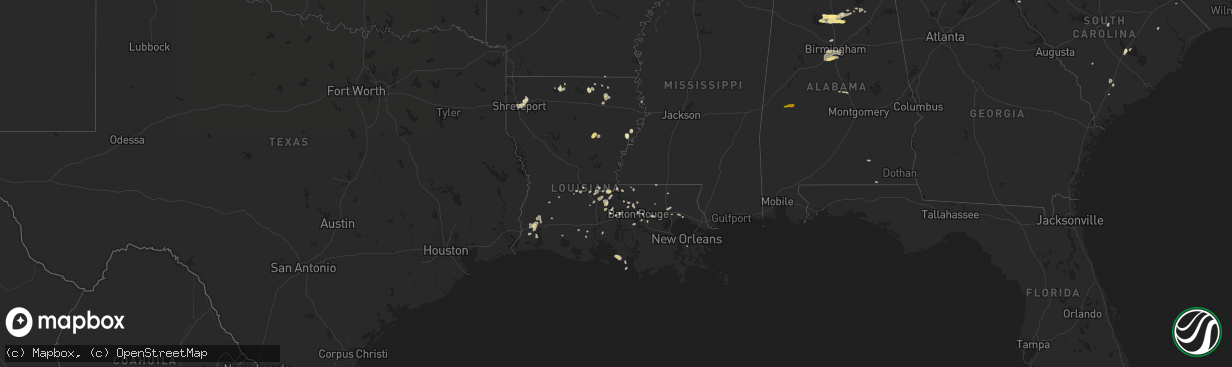 Hail map in Louisiana on June 30, 2015