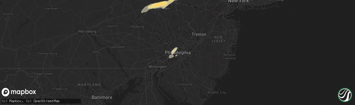 Hail map in Philadelphia, PA on June 30, 2015