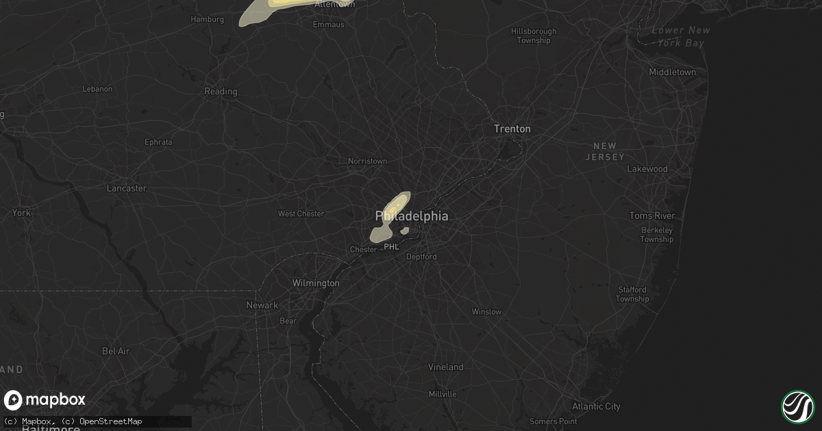 Hail map in Philadelphia, PA on June 30, 2015