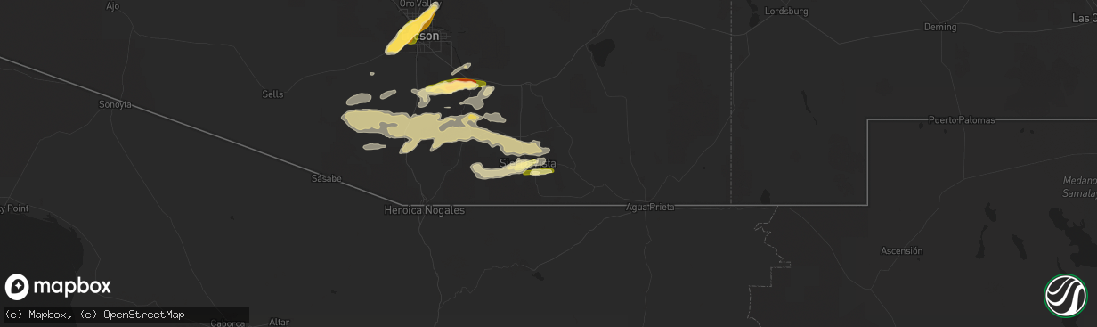 Hail map in Sierra Vista, AZ on June 30, 2015