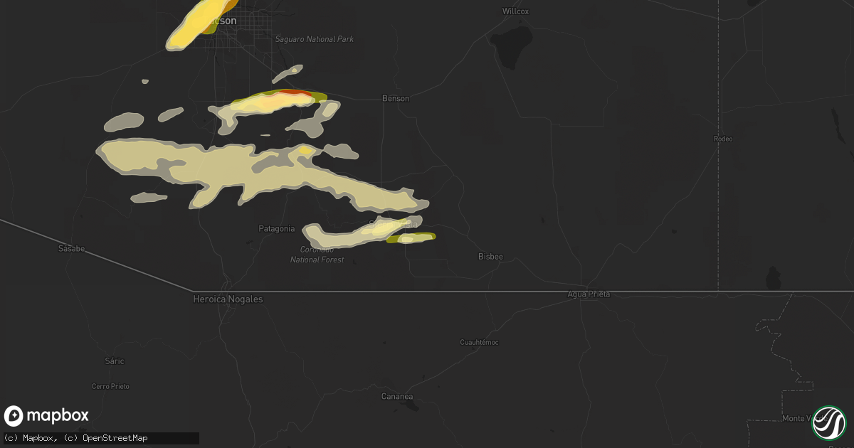 Hail map in Sierra Vista, AZ on June 30, 2015