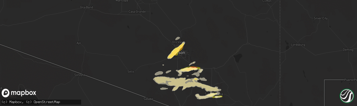 Hail map in Tucson, AZ on June 30, 2015