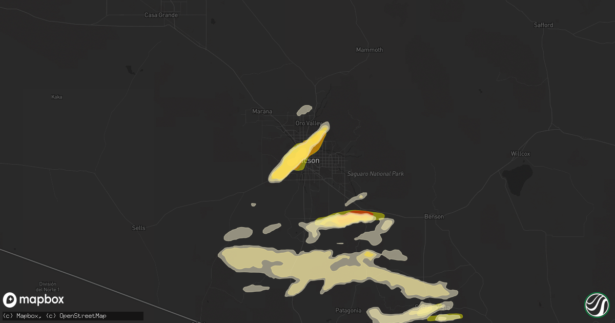 Hail map in Tucson, AZ on June 30, 2015