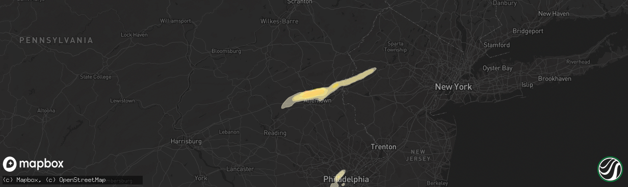 Hail map in Whitehall, PA on June 30, 2015