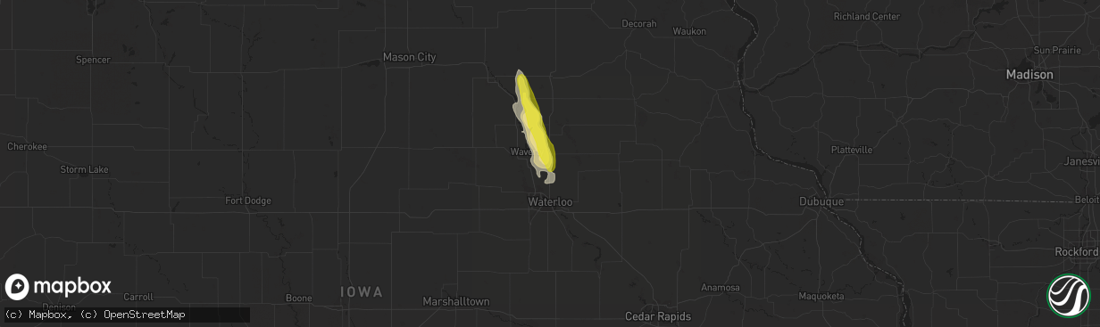 Hail map in Denver, IA on June 30, 2016