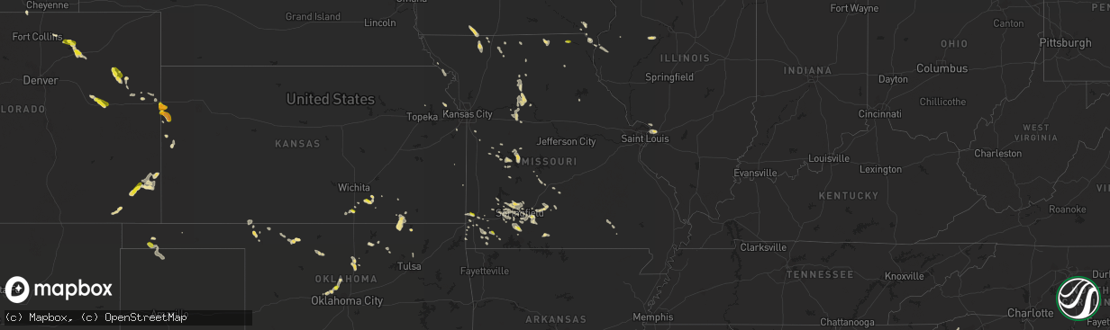 Hail map in Missouri on June 30, 2016