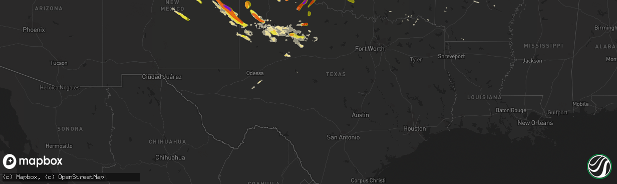 Hail map in Texas on June 30, 2017