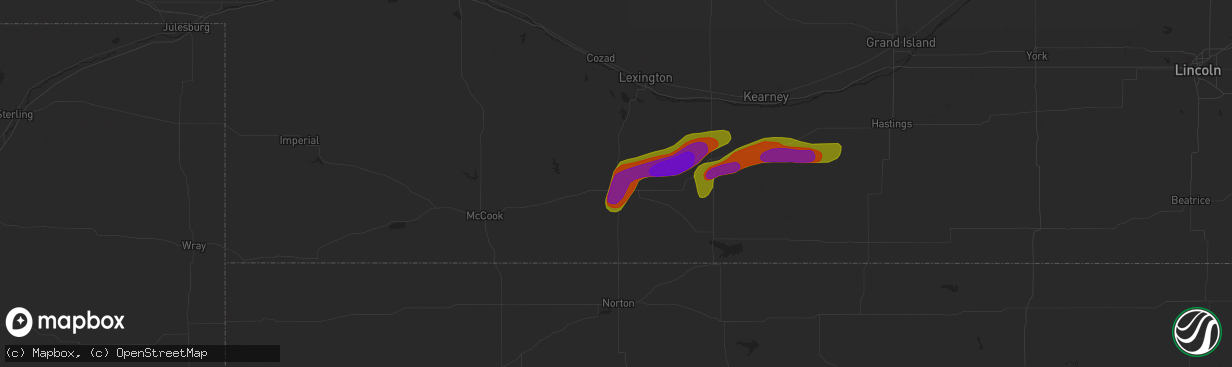 Hail map in Arapahoe, NE on June 30, 2018