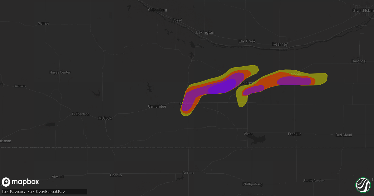 Hail map in Arapahoe, NE on June 30, 2018