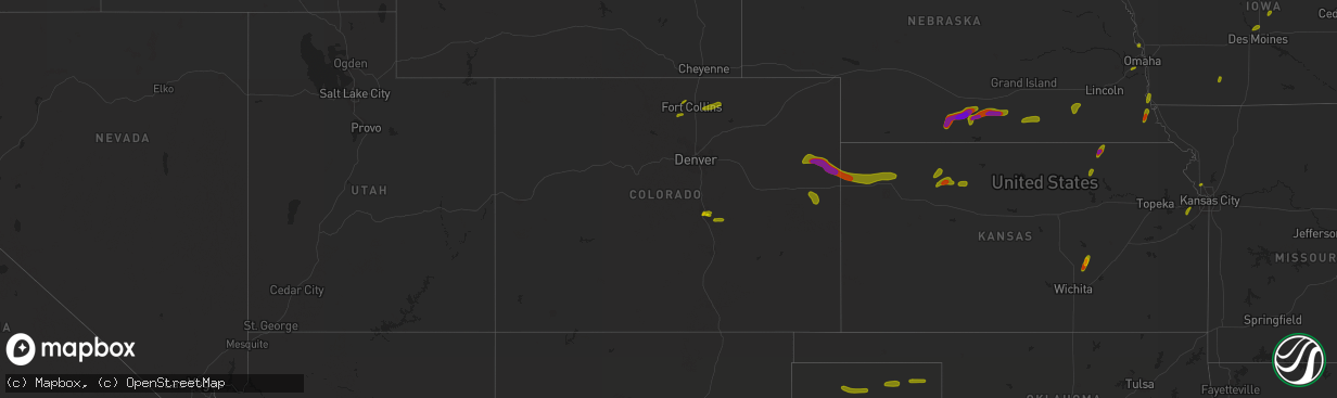 Hail map in Colorado on June 30, 2018