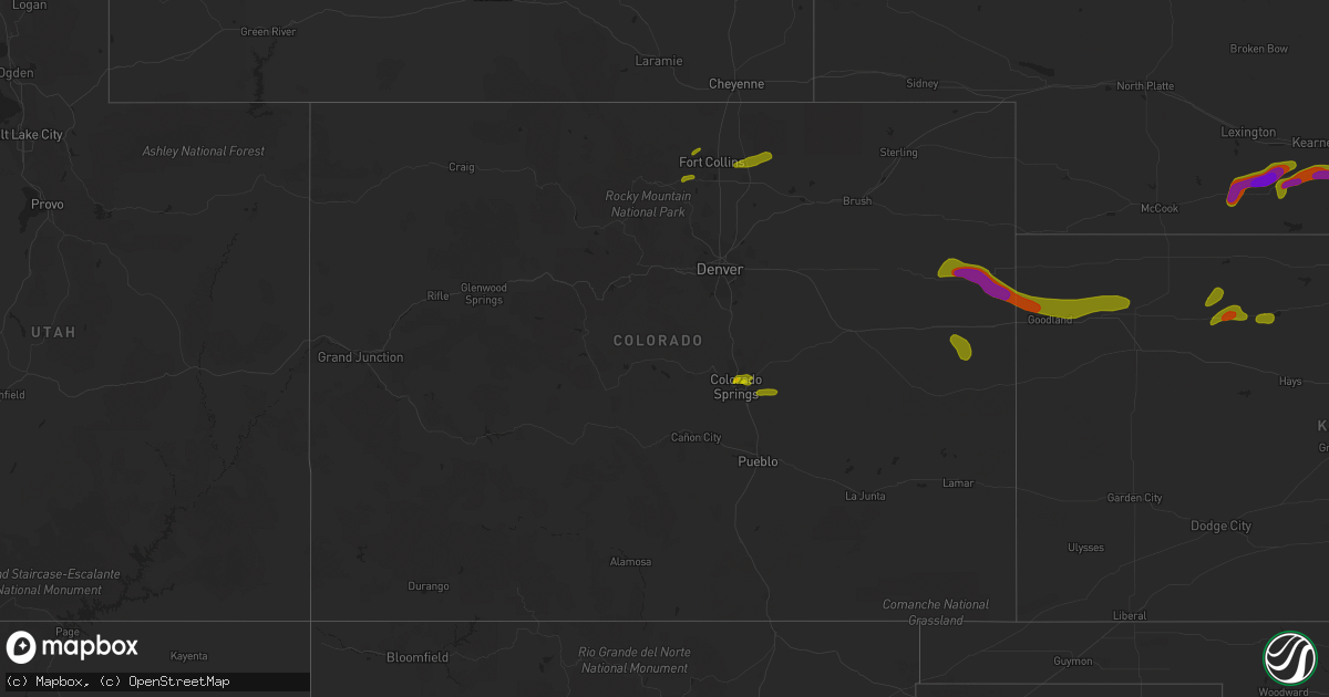 Hail map in Colorado on June 30, 2018