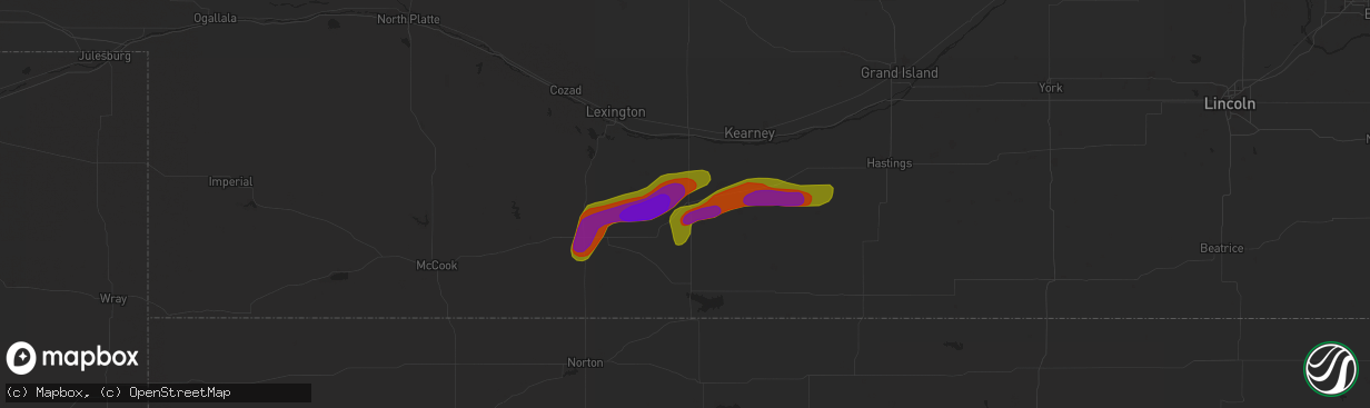 Hail map in Holdrege, NE on June 30, 2018