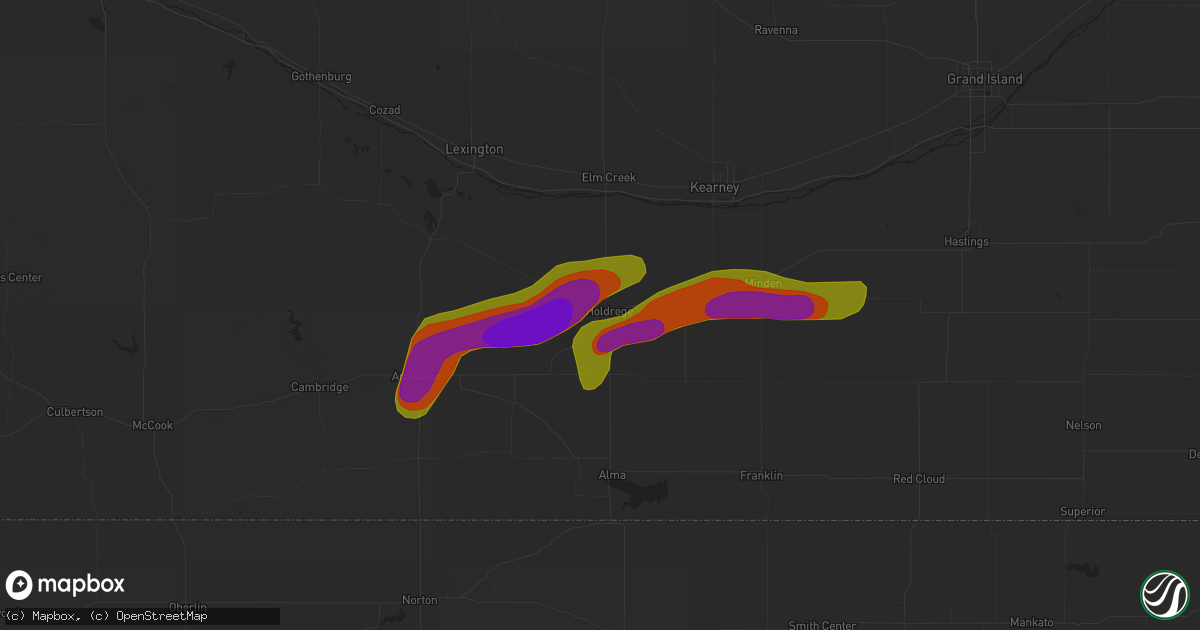 Hail map in Holdrege, NE on June 30, 2018