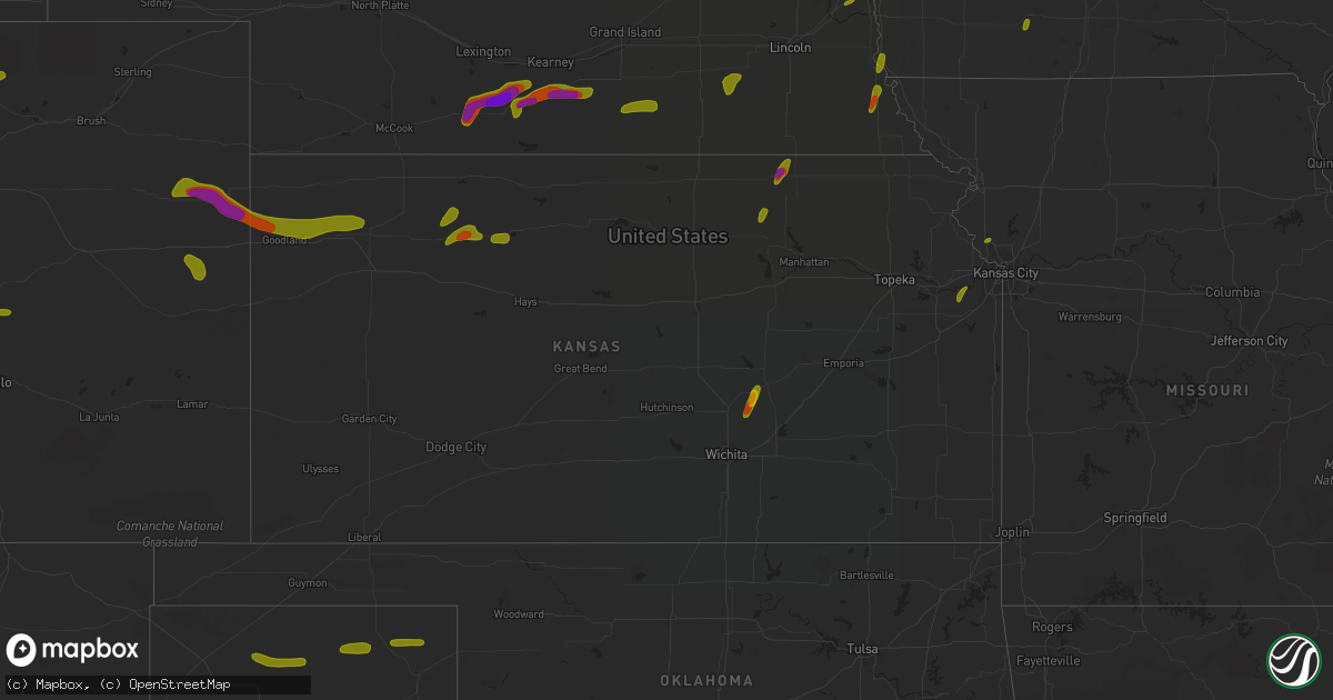 Hail map in Kansas on June 30, 2018