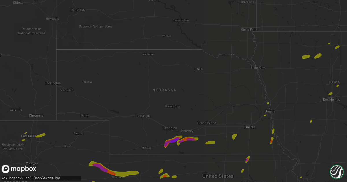 Hail map in Nebraska on June 30, 2018