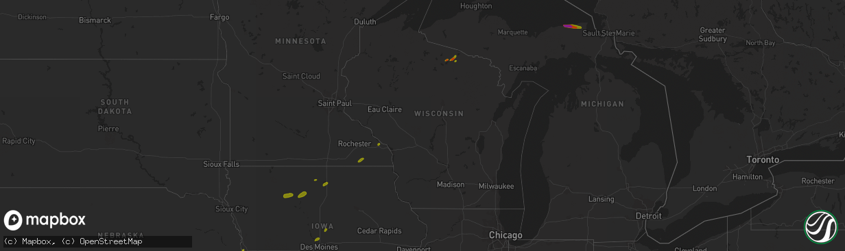 Hail map in Wisconsin on June 30, 2018