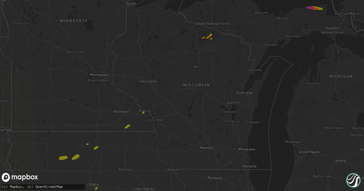 Hail map in Wisconsin on June 30, 2018