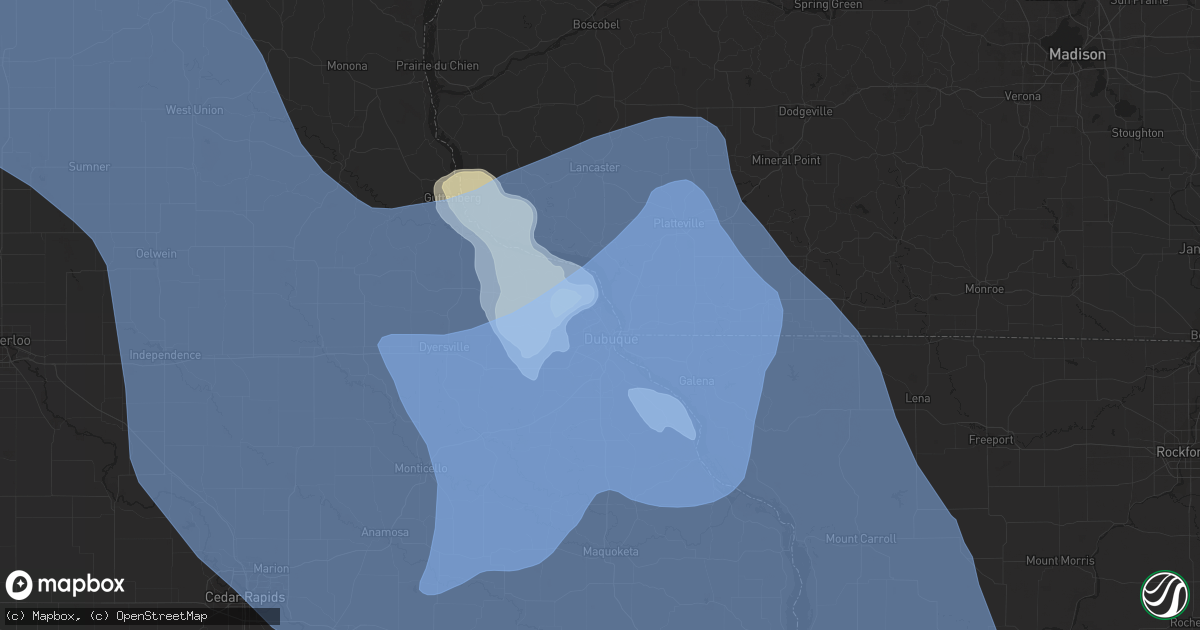 Hail map in Dubuque, IA on June 30, 2019