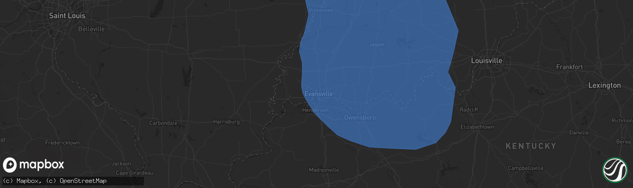 Hail map in Evansville, IN on June 30, 2019