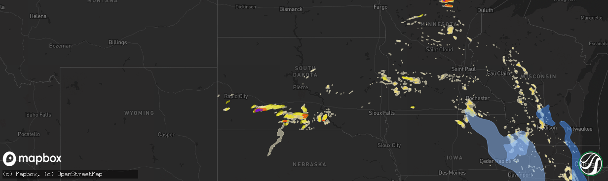 Hail map in South Dakota on June 30, 2019