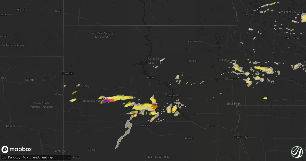 Hail map in South Dakota on June 30, 2019