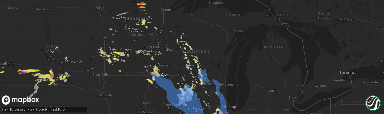 Hail map in Wisconsin on June 30, 2019