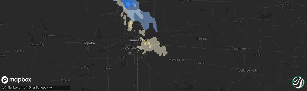 Hail map in Blue Springs, MO on June 30, 2020