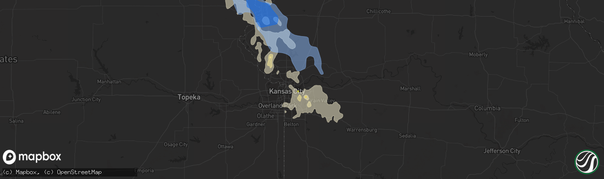 Hail map in Independence, MO on June 30, 2020