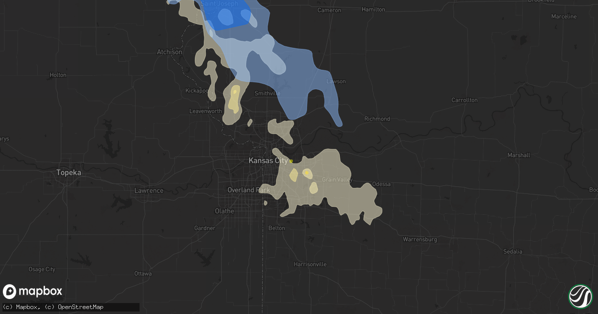 Hail map in Independence, MO on June 30, 2020
