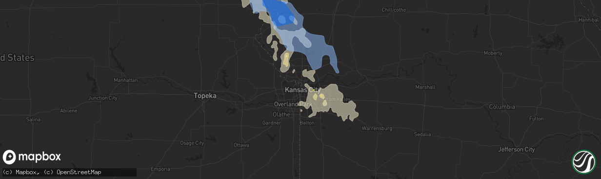 Hail map in Kansas City, MO on June 30, 2020