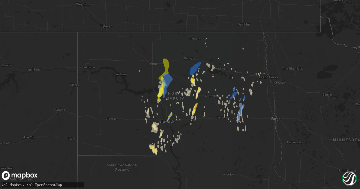 Hail map in North Dakota on June 30, 2020