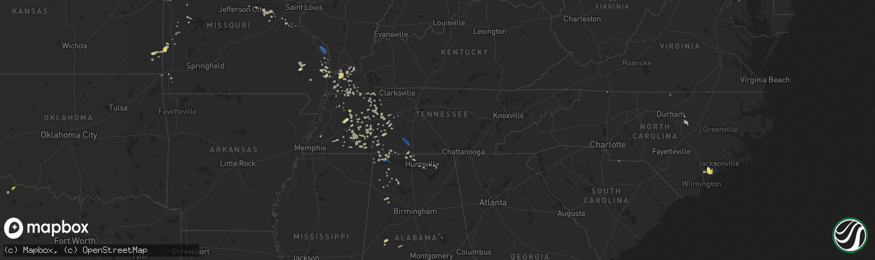 Hail map in Tennessee on June 30, 2020