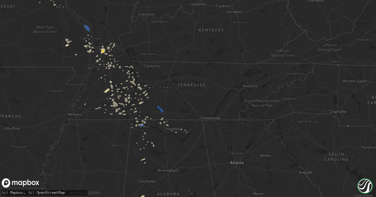 Hail map in Tennessee on June 30, 2020